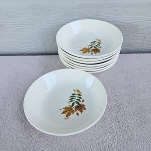 Salem Autumn Leaves Berry Fruit Bowls Set of 8 Fall 5.25 x 1.25" White VTG MCM